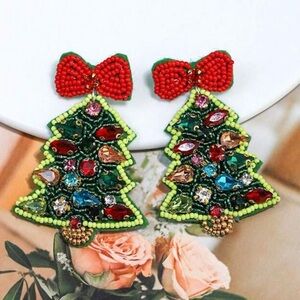 Christmas ready! Brand new Festive Christmas Tree Earrings with Red Bow